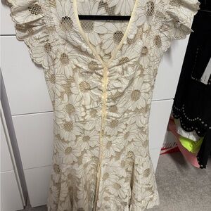 Sandro Cream and Brown Floral Midi Dress